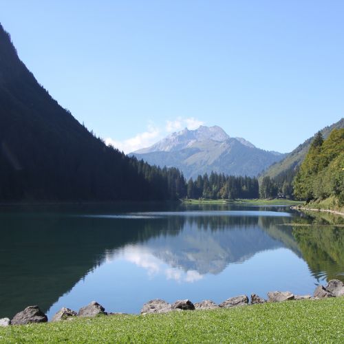 Lake Montriond with Roc d'Enfer in the background