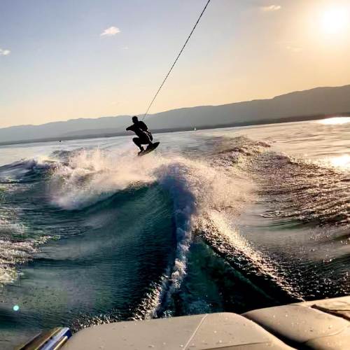 Tom wakeboarding on lac leman